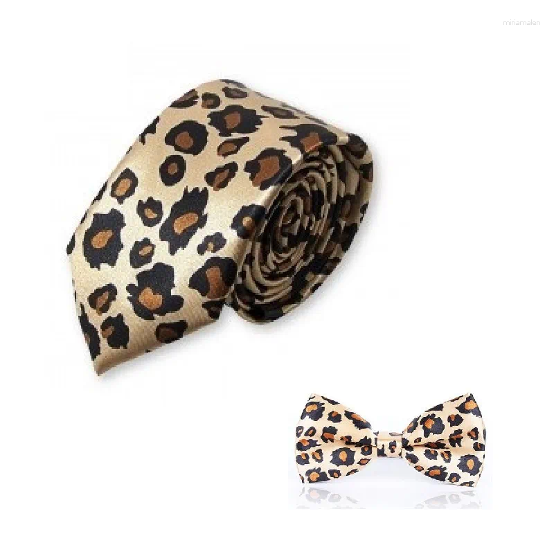 Näsdukar leopard nack slips set utskrift gravata smala båge för män tillbehör bowtie 5cm