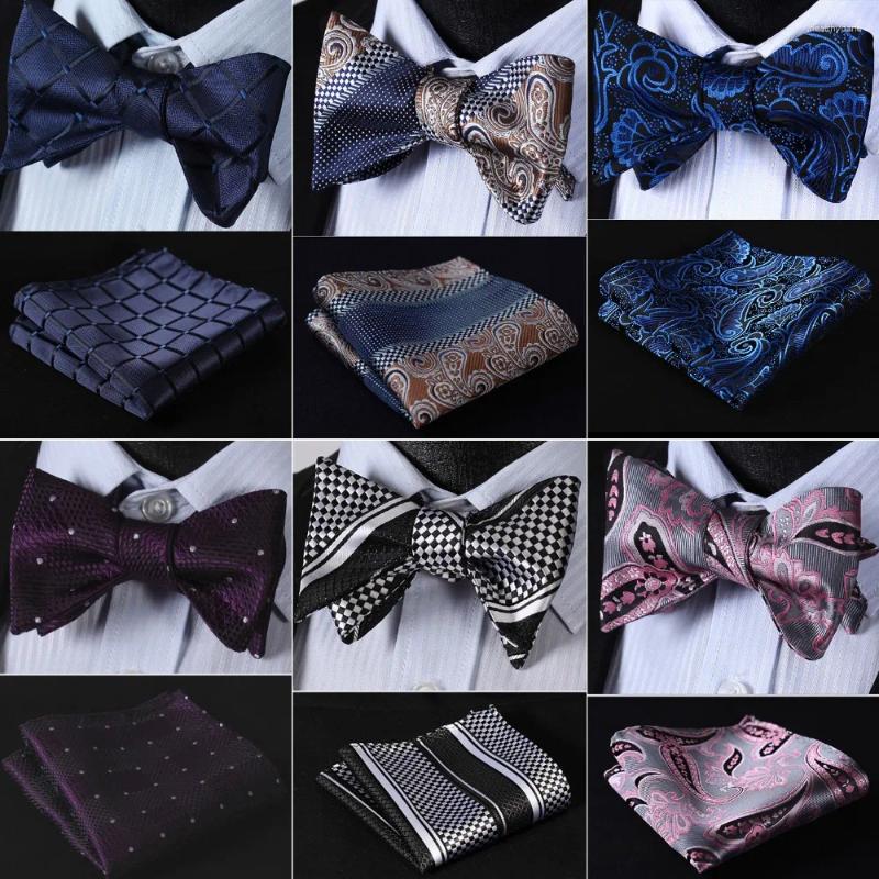 Näsdukar män modedesigner vävt parti bröllop affär själv bowtie pläd paisley bow tie neckerchief uppsättning #g8