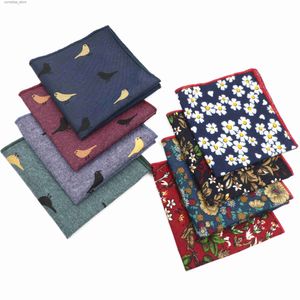 Mouchoirs en coton pour hommes, poignée de 25cm de large, feuilles florales, motif d'oiseau, Hanji, ensemble décontracté, serviette carrée de poche, mariage Hanji Y240326