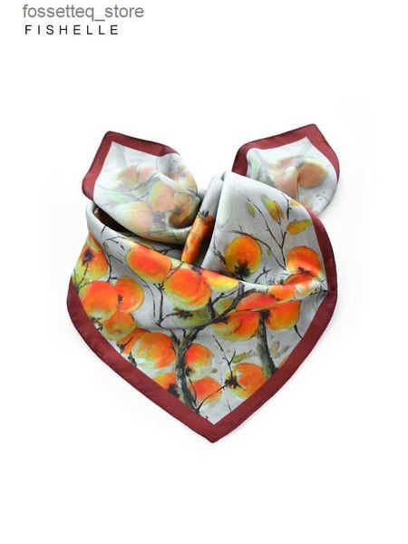 Mouchoirs Persimmon imprimé soie naturelle femmes écharpe vraie soie femme foulards printemps automne hijab mouchoir cheveux écharpe bandes de cheveux cadeau L240322