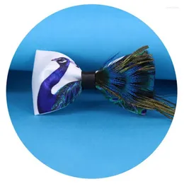 Mouchoirs RBOCOMen's Bow Tie Mode Nouveauté Plume Bowtie Imprimé Bleu Paon Cravates Pour Hommes Cadeau De Fête De Mariage Accessoires De Marié