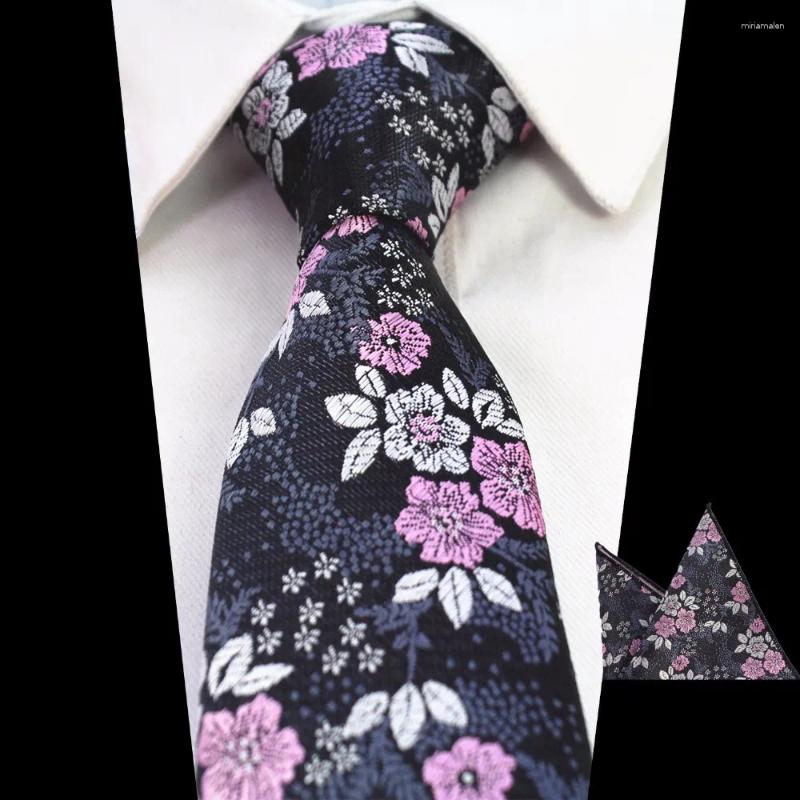 Pañuelos Ricnais 2023 Diseño Seda Hombres Corbata Conjunto Jacquard Bolsillo Cuadrado Corbata Slim Flaco Traje para fiesta de boda