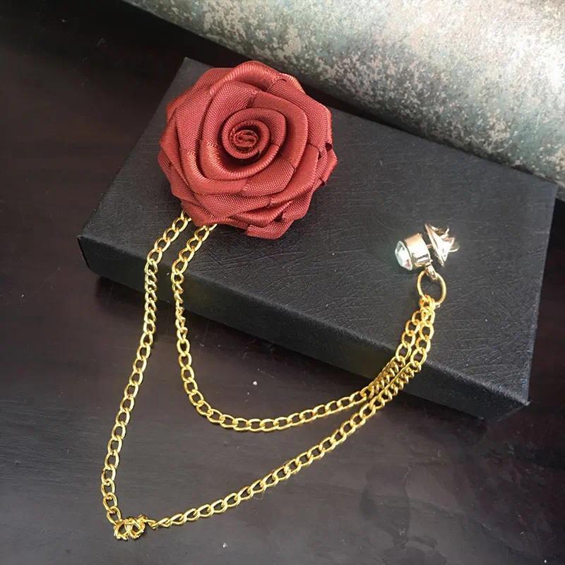 Handkerchiefs Unisex France Romantic Neck Lapel Pin Brooch Bow Tie Groom Wedding Suit Rose Flower Chain Bowtie Rhinestone Corsage