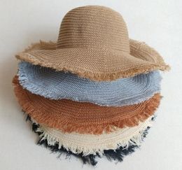Sombrero grande tejido a mano de color sólido para el sol, sombrero de paja transpirable con lado de cerdas, protector solar de verano para mujer, sombrero de playa plegable6329177