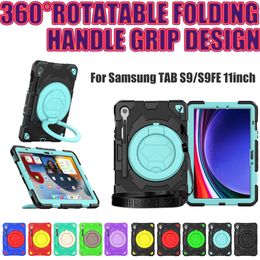 Pour Samsung Galaxy Tab S9FE S9 Handle de poignée 11 pouces Case de poignée 360 COUVERTURE DE SILICONE PC HYBRIDE MULTIPLES COLES DES CAS AFFICHEURS AUX SILLICE PROTECT