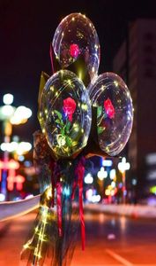 Manipuler le ballon LED avec des bâtons Lumineux bouquet de rose transparent Ballons Ballons Mariage d'anniversaire de fête DED LED Light Balloon5663089
