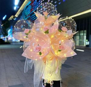 Poignée ballon LED avec des bâtons lumineux Transparent Rose Bouquet Ballons décorations de fête d'anniversaire de mariage LED ballon lumineux Y0621542834