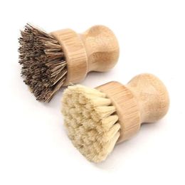 Manipuler en bois brosse ronde brosse à main sisal bol à plat de palmier bol brosses