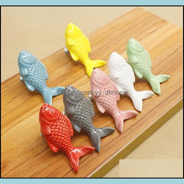 Poignées Pls Quincaillerie De Porte Matériaux De Construction Maison Jardin Enfants Der Boutons Forme De Poisson En Céramique Pour Chambre D'enfants Armoire De Cuisine Placard Furni