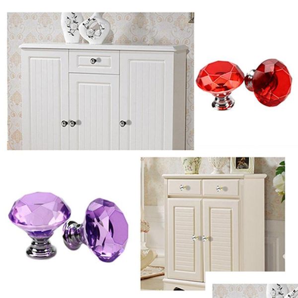 Poignées Poignées Armoire 30Mm Conception En Forme De Diamant Cristal Boutons En Verre Placard Pls Der Cuisine Meubles Drop Delivery Maison Jardin B Dhfta