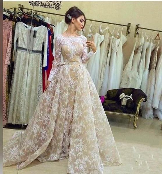 Vestidos de noche de encaje de marfil blanco de Handmad mangas Zuhair Murad Appliques elegante Rata de Soire