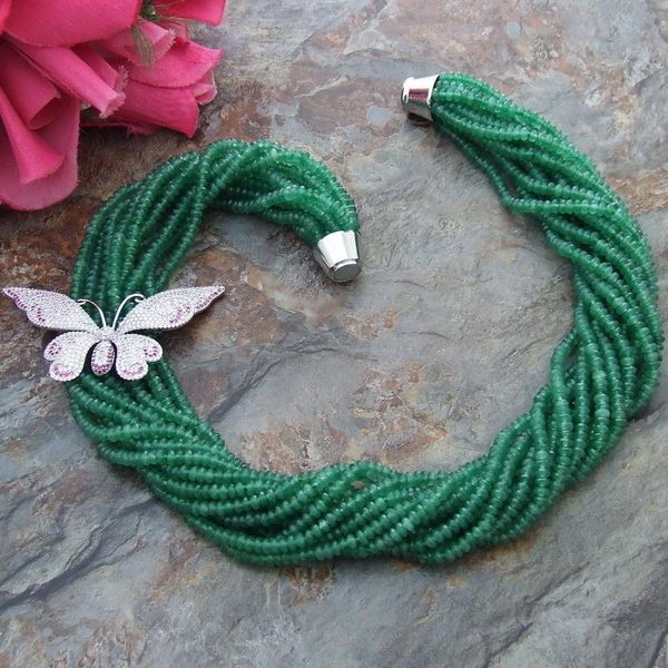 Fait à la main 13 brins 2x4 mm vert Jade micro incrustation zircon papillon accessoires de fleurs collier de chandail long 50 cm