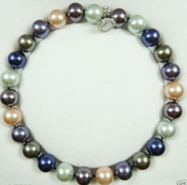 Collar de perlas de concha hecho a mano de 16mm de color blanco y negro, joyería de moda de 45cm de largo