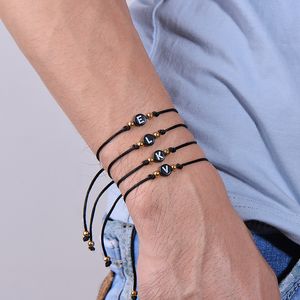 Handgemaakte 26 Initial Armband Zwart Rood Draad String Rope Verstelbare Vrouwen Mannen Initialen Naam Armbanden Verklaring Paar Sieraden