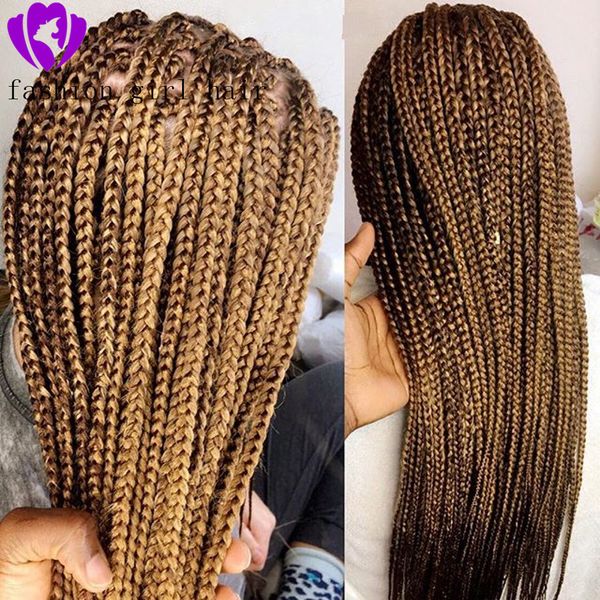 Pelucas trenzadas rubias # 27 hechas a mano con cabello de bebé Pelucas con trenzas frontales de encaje largo Pelucas delanteras de encaje sintético sin cola para mujeres negras