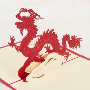 Handgemaakte 3D Papier-Cut Stereoscopische Dragon Wenskaart Folding Type Creatieve Gelukkige Chinese Etnische Ambachten Kaarten Geschenken