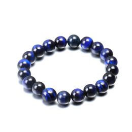 Handgemaakte 6mm-10mm blauwe tijger oog steen kralen armband voor vrouwen mannen elastische natuursteen armband mode-sieraden cadeau