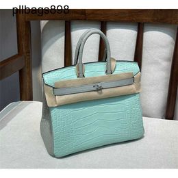 Handmade 7a Bikns Bikns Genuine Leather Mint Pearl Pearl Grey Mist Crocodile Piel de cocodrilo 25 cm Handswnutpm