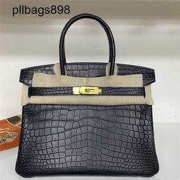 Bikns de sac à main à la main 7a Bikns de brume en cuir authentique Mat Crocodile Skin Belly avec moitié miel fil de cire 30 avec cuir en cuir pour femmes Blackbbbsm