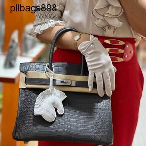 Handgemaakte 7A Handtas Bikns Echte lederen mist Face Crocodile Skin Graphiet Gray Dames Luxe 30cmmd78