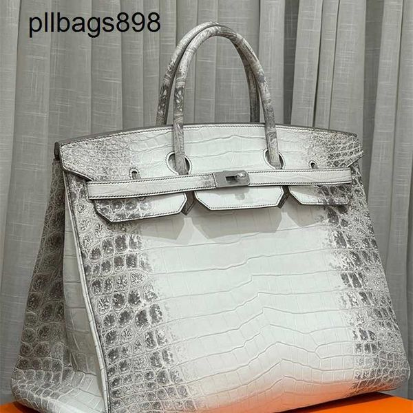 Bikns à main fabriqué à la main 7a Bikns en cuir authentique Crocodile Skin himalayan blanc grand 40 cm pour luxurys5bk