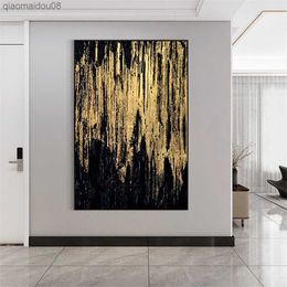 Pittura a olio su tela astratta fatta a mano Pittura a olio in oro nero Immagine Arte moderna della parete Decorazioni per la casa Arte astratta per la decorazione del soggiorno L230704