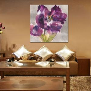 Lienzo de flores abstractas hecho a mano, pintura de Brent Heighton con flor púrpura, obra de arte de naturaleza muerta, decoración moderna para Loft de oficina