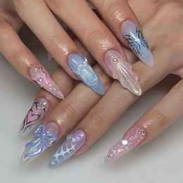 Handgemaakte amandelpress op nagels herbruikbare lijm valse volledige cover nagel tips acryl kunstmatige manicure voor meisjes kunst 240509