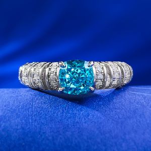 Handgemaakte Aquamarine Diamond Ring 100% Real 925 Sterling Silver Party Wedding Band Rings For Women Bridal Engagement Sieraden Gift