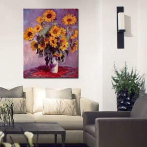 Pinturas en lienzo con ilustraciones hechas a mano de Claude Monet, ramo de girasoles, arte moderno, decoración para habitación de cocina