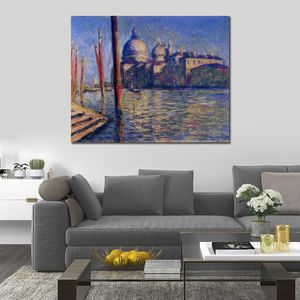 Obras de arte hechas a mano, pinturas en lienzo de Claude Monet, el Gran Canal y Santa Maria Della Salute, arte moderno, decoración de la habitación de la cocina