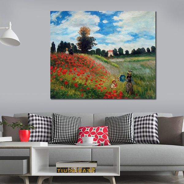 Pinturas en lienzo con ilustraciones hechas a mano de Claude Monet Poppy Field en Argenteuil Modern Art Kitchen Room Decor