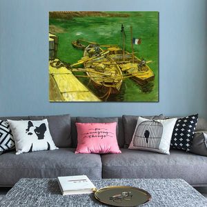 Handgemaakte kunstwerken canvas schilderijen van Vincent van Gogh kade met mannen lossen zand schuiten 1888 moderne kunst keuken kamer decor