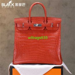 Sacs faits à la main Sacs à main en cuir véritable Bk40 Cuir de crocodile fait à la main noir plus haut 40 cm Fighter King Mist Face Mens Plus Large Red Fashio ont le logo HBGNPE