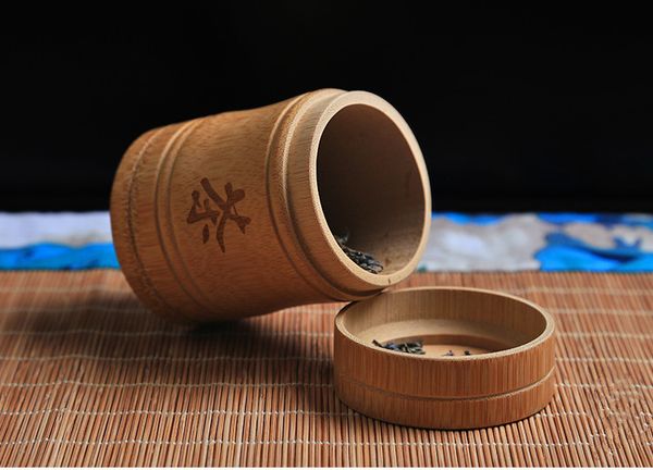 Boîte à thé en bambou faite à la main boîte à épices boîte de rangement organisateur bouteille service à thé boîte accessoires de cuisine couvercle de joint pot Caddy cadeau