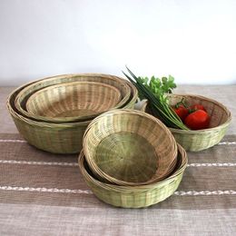 Productos de tejido de bambú hechos a mano Tamiz de bambú Cesta de almacenamiento de pan al vapor Drenaje doméstico Agua Recogedor de bambú Lavado de verduras Cesta de bambú