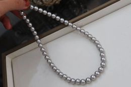 Collier de perles fait à la main Collier d'huîtres en perles grises hiSilver à la mode de qualité 8 mm Perles de verre gris platine Premium Sens Boucle de lingot Chaîne de clavicule