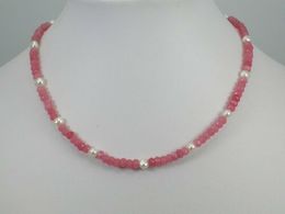Красивое ожерелье ручной работы 2x4 мм из розового нефрита 4-5 мм из белого пресноводного культивированного жемчуга длиной 45 см 4 шт./лот