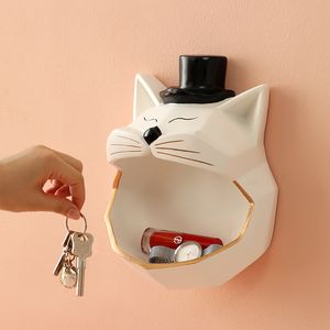 Estatuilla de gato de boca grande hecha a mano para decoración de pared, caja de almacenamiento de pared, arte de resina, decoración de Anime, escultura, mesa de arte moderno