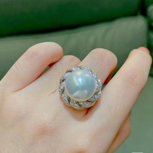 Handgemaakte Big Pearl Zirkon Ring White Gold Gevulde Party Wedding Band Rings For Women Bridal Promise Engagement Sieraden Gift