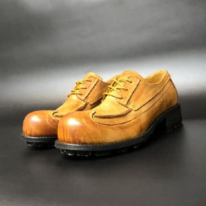Chaussures Yapi en cuir véritable pour hommes, chaussures de travail décontractées à gros bout surélevé, faites à la main, rétro polies, chaussures de sécurité à semelle épaisse