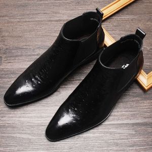 Fait à la main noir en cuir véritable marron sans lacet robe pointue hommes formel motif d'autruche bottes homme chaussure