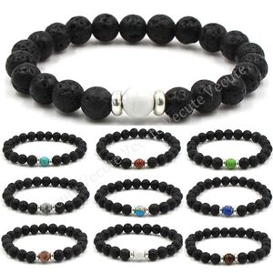 Bracelet de perles de lave noires faites à la main, breloques en pierre naturelle, Chakra Yoga, amitié, bijoux pour hommes et femmes, prix de gros