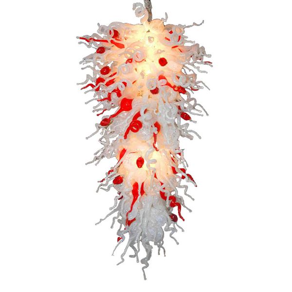 Lampe à suspension soufflée à la main de Murano Lait Blanc Lustre en verre rouge Lumière Maison Villa Hôtel Art Décor LED Lustres Grand Long 24 par 72 Pouces