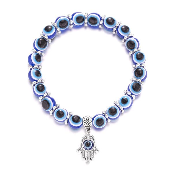 Perles de mauvais œil de dinde bleue faites à la main Bracelets à breloques animaux plaqués argent antique pour hommes et femmes