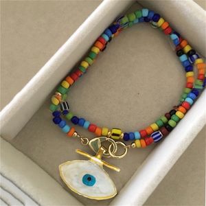 Collier de perles de riz coloré bohème fait à la main pour femmes charme coquille mauvais œil pendentif bijoux Gargantillas Collares cadeau d'halloween