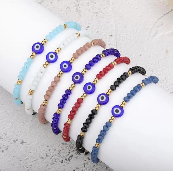 Main Tressé Evil Blue Eye Bracelet Chaîne En Acier Inoxydable Cristal Perles Bracelets avec Carte-Cadeau pour Femmes Filles en gros