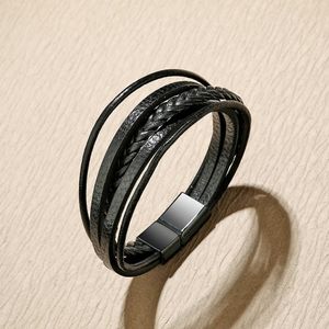 Bracelet en cuir de corde tressée à la main pour hommes bijoux vintage multicouche bracelet masculin pour cool garçons papa cadeau Q0719
