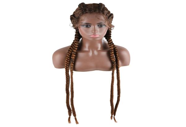 Pelucas trenzadas hechas a mano Peluca delantera de encaje sintético de 30 pulgadas para mujeres negras Trenzas Cornrow Pelucas de encaje con pelo de bebé Peluca trenzada en caja 613 C4212497