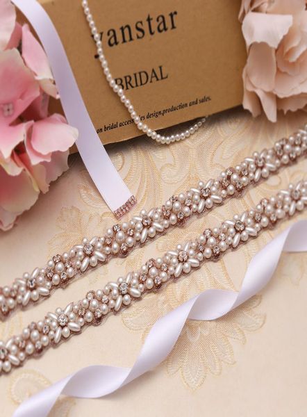 Ceintures de robe de mariée en cristal de perles de mariée faites à la main, perles en or Rose, appliques de cristal cousues sur la ceinture de robe de mariée YS8033411952
